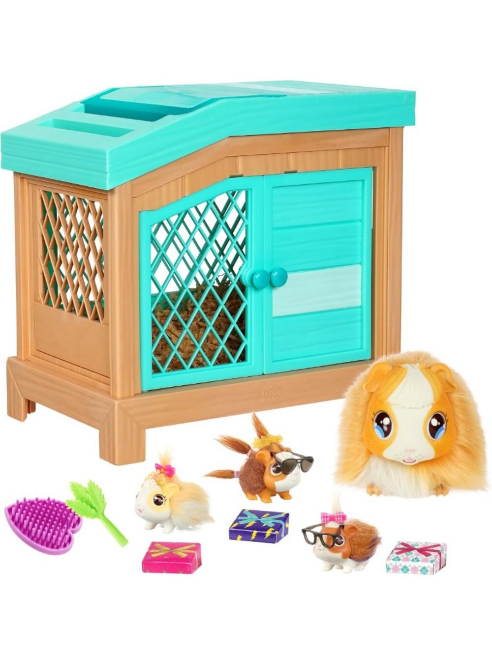 Interactive Plush Guinea Pig Toy with Hutch & 3 Babies, 20+ Sounds, Ages 4